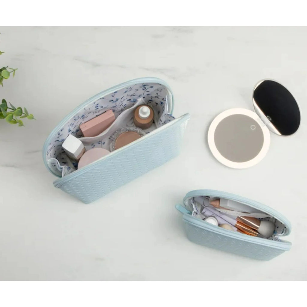 GloTech 2-pack Faux Leather Cosmetic Bags with Rechargeable Compact Mirror